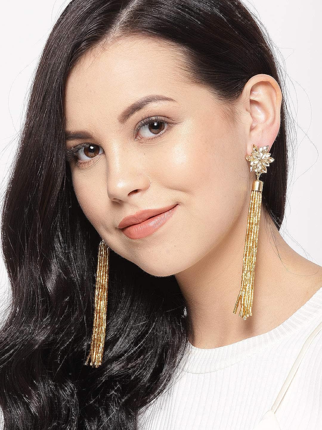YouBella Jewellery Valentine Collection Celebrity Inspired Tassle Earrings for Girls and Women (Brown)