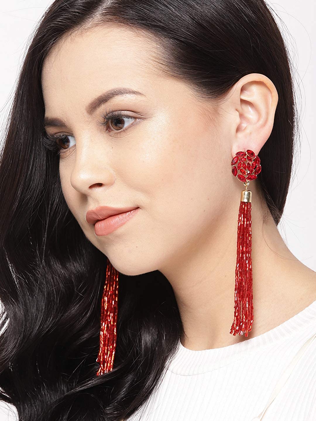 YouBella Jewellery Valentine Collection Celebrity Inspired Tassle Earrings for Girls and Women (Red)