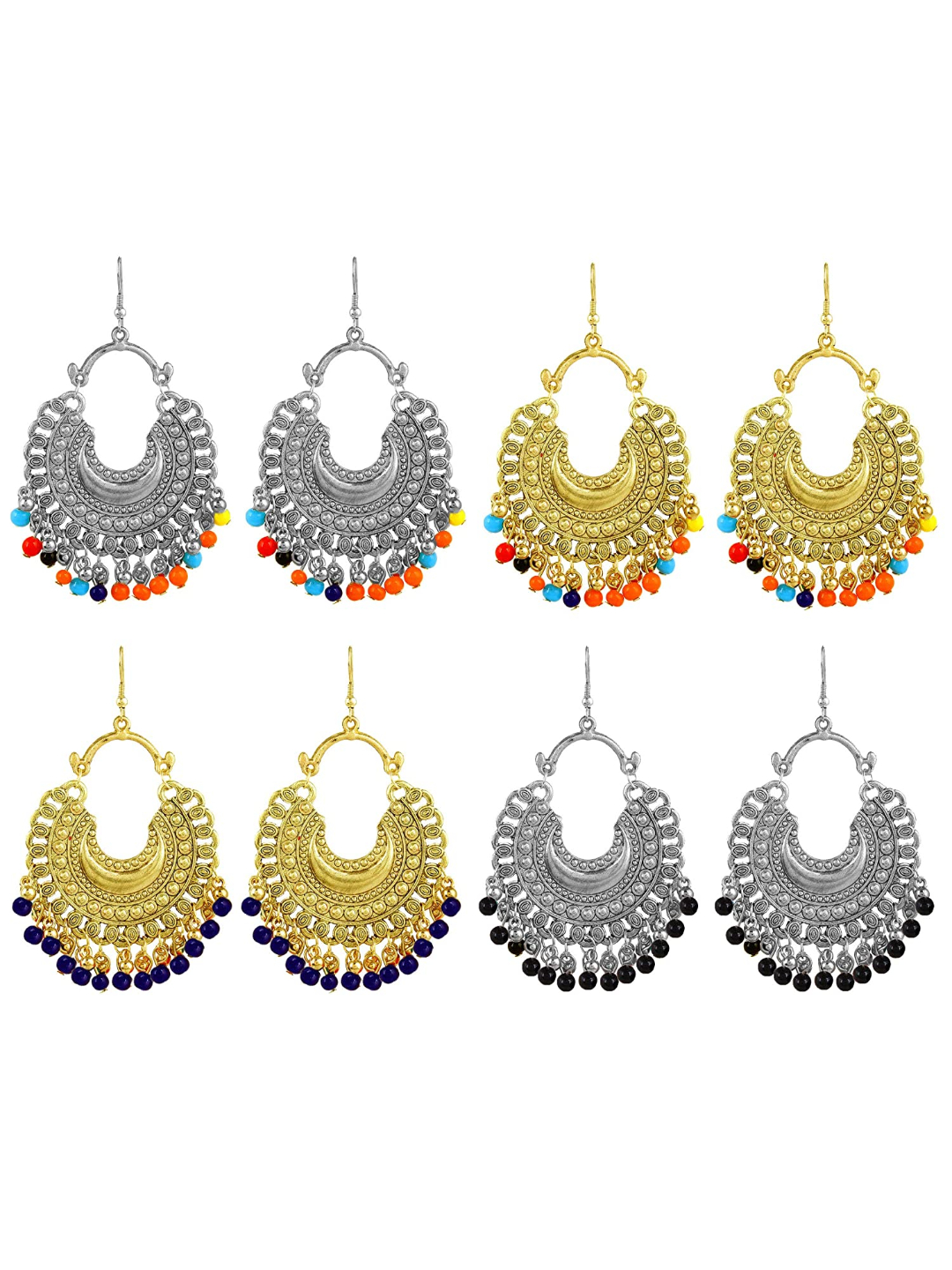 YouBella Jewellery Earrings for Women earrings Combo Set of 4 Afghani Tibetan earings ear rings for Girls and Women