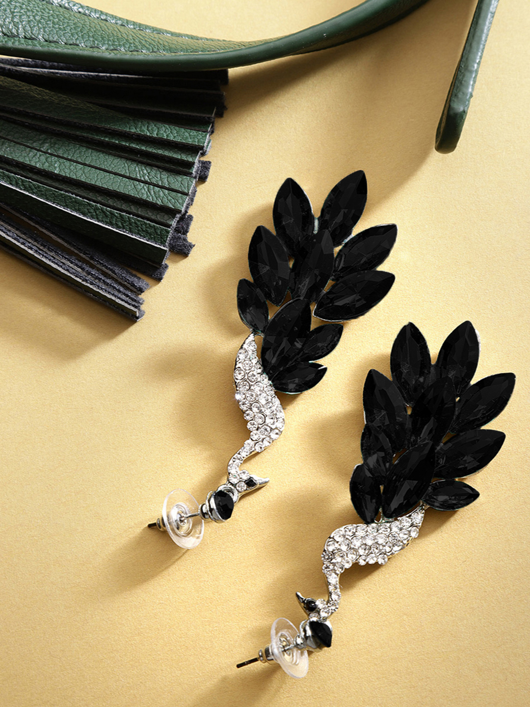 YouBella Jewellery Valentine Collection AAA Swiss Zircon Peacock Earings Fashion Earrings for Girls and Women (Black)