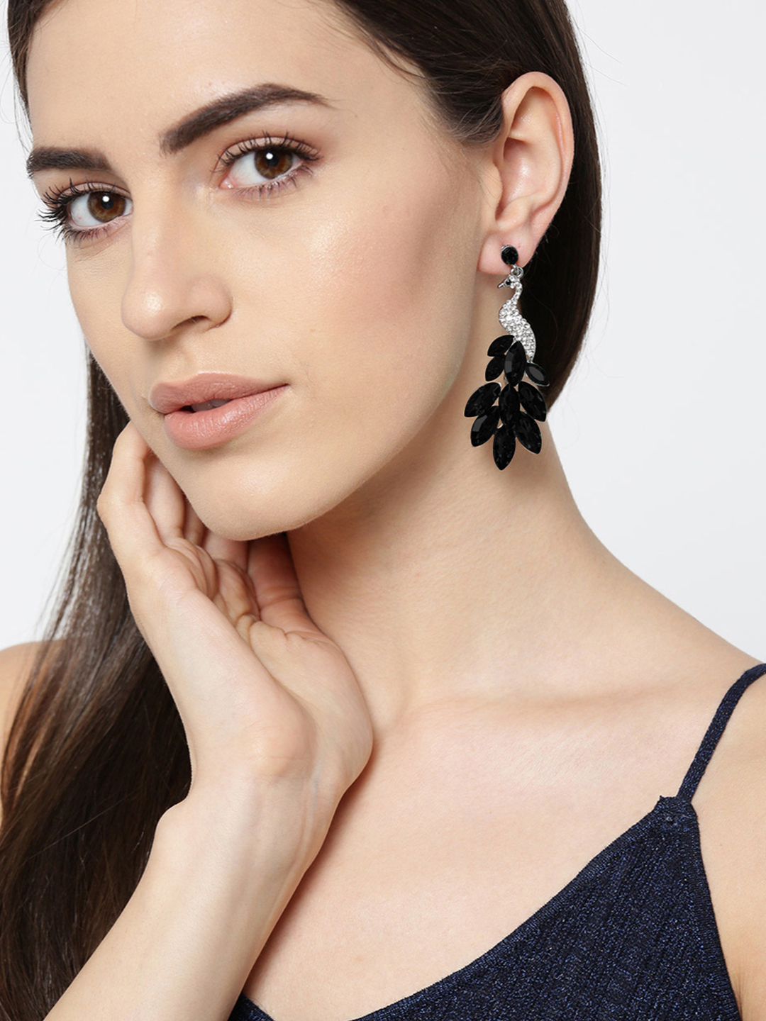 YouBella Jewellery Valentine Collection AAA Swiss Zircon Peacock Earings Fashion Earrings for Girls and Women (Black)