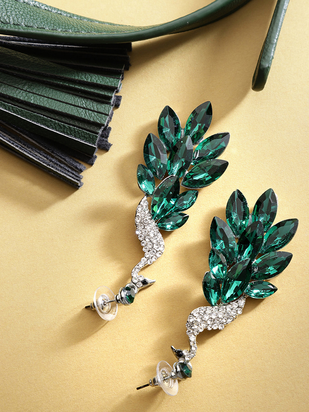 YouBella Jewellery Valentine Collection AAA Swiss Zircon Peacock Earings Fashion Earrings for Girls and Women (Green)