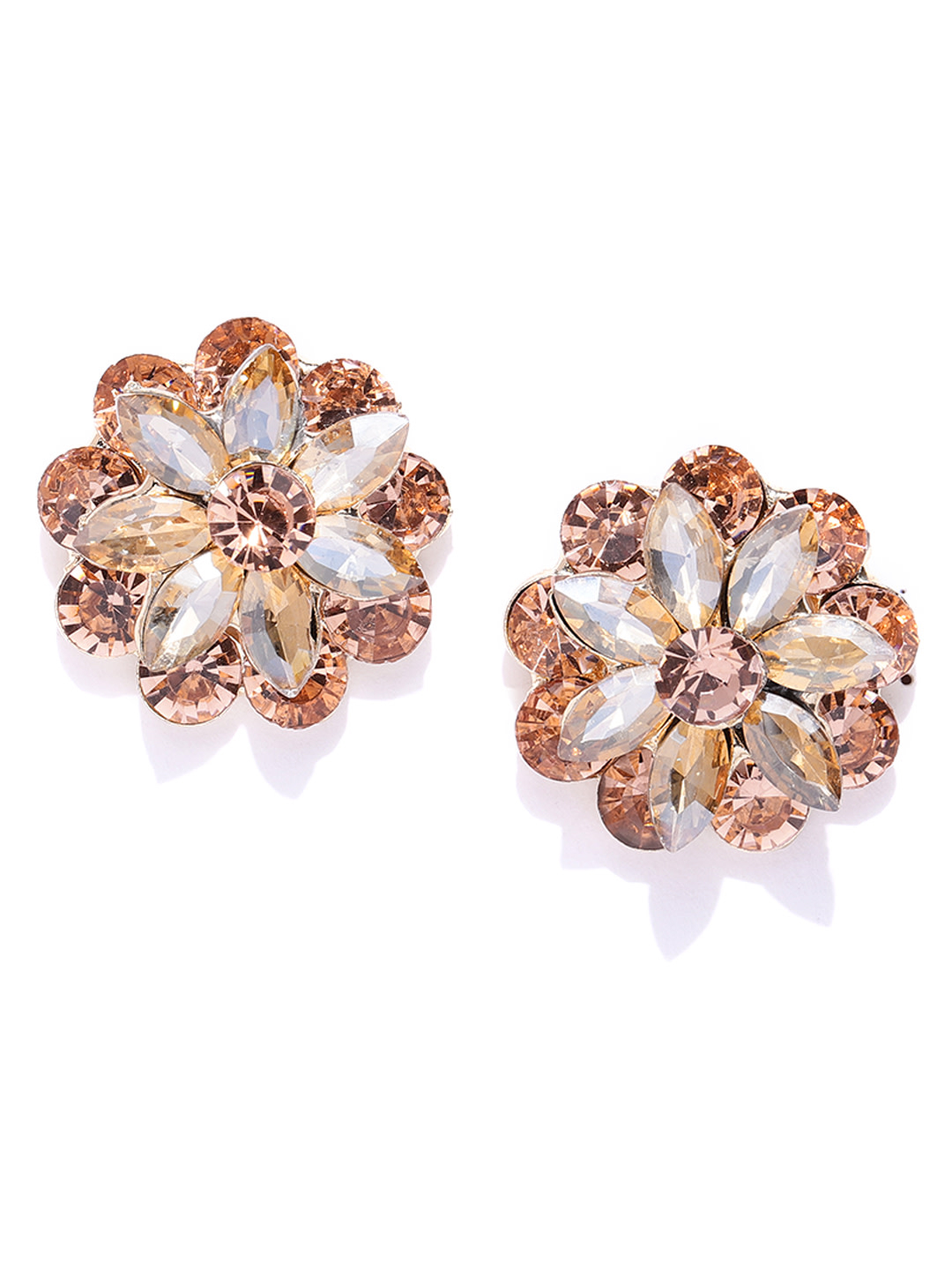 YouBella Brown Handcrafted Floral Oversized Stone Studs