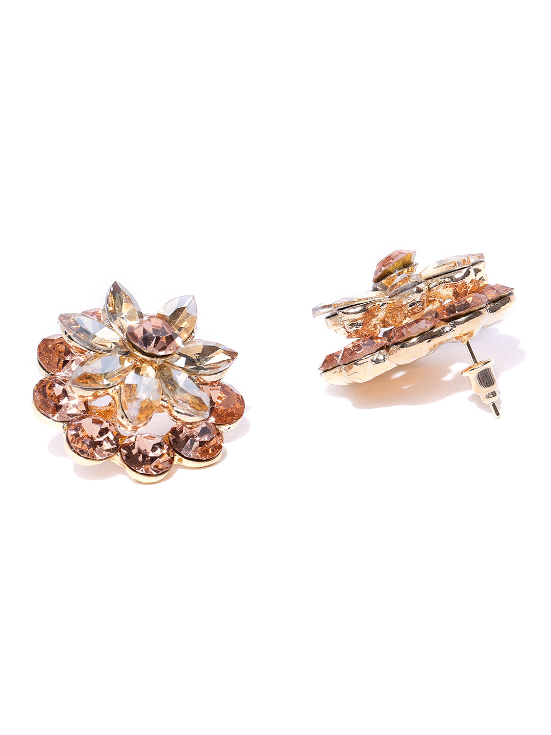 YouBella Brown Handcrafted Floral Oversized Stone Studs