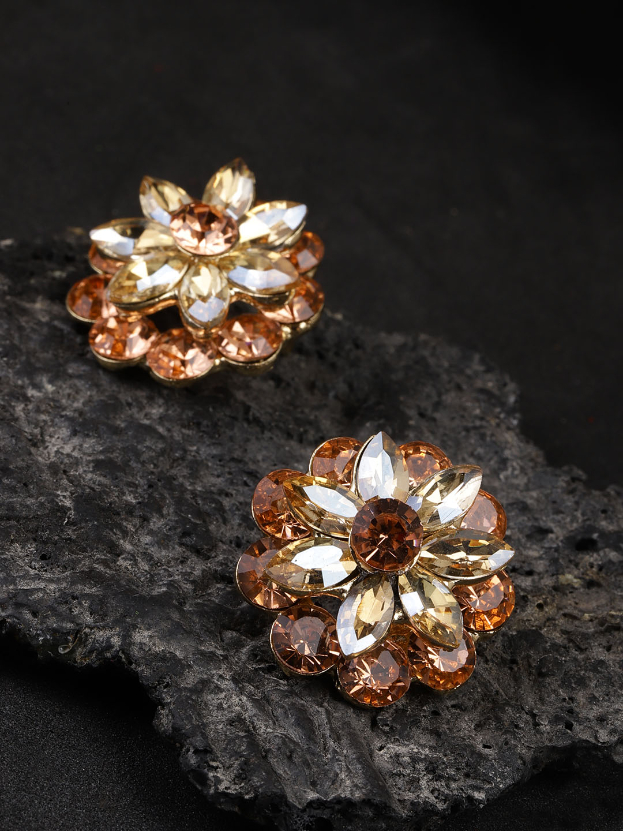 YouBella Brown Handcrafted Floral Oversized Stone Studs