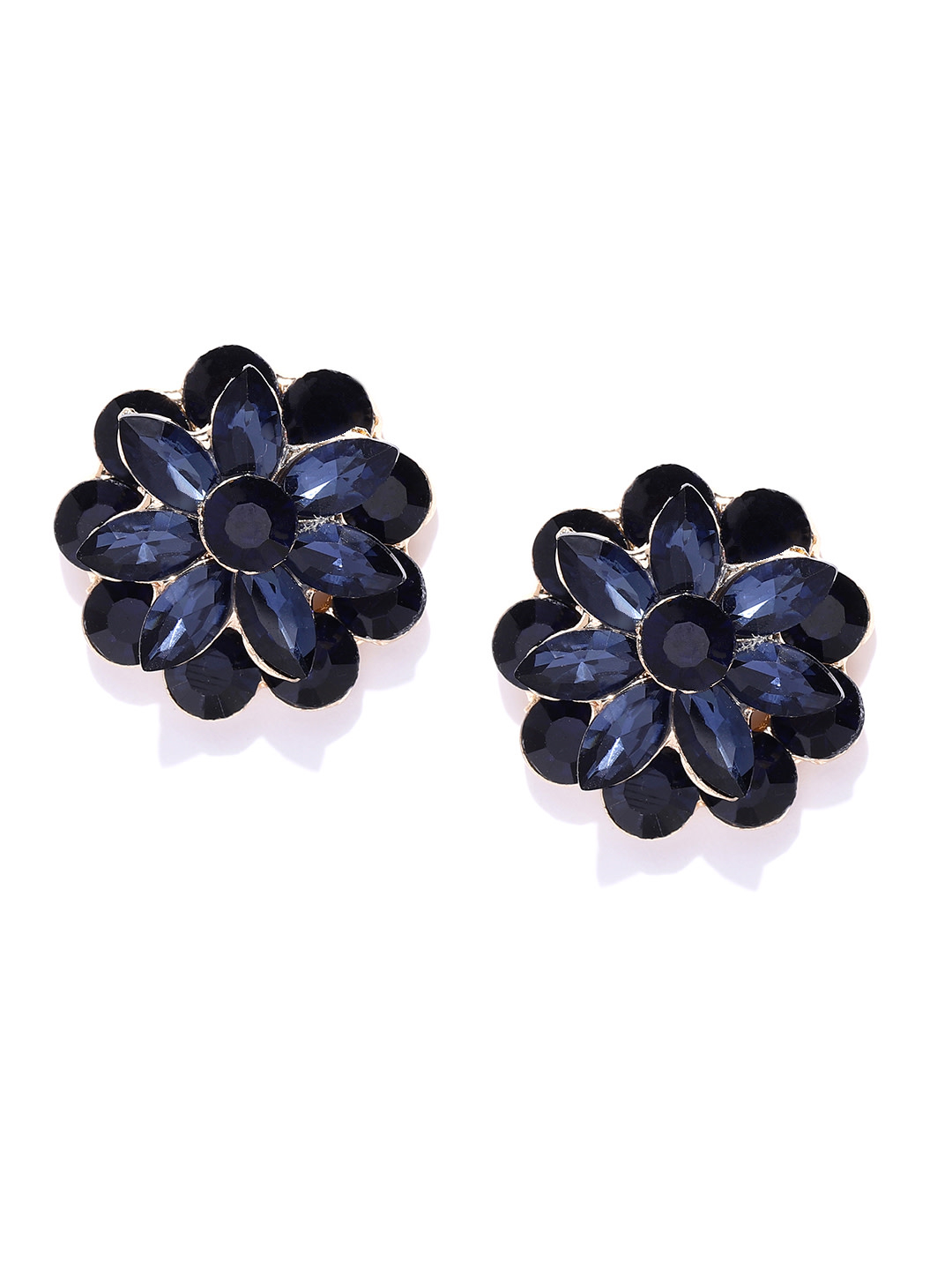 YouBella Navy Blue Handcrafted Stone-Studded Floral Studs