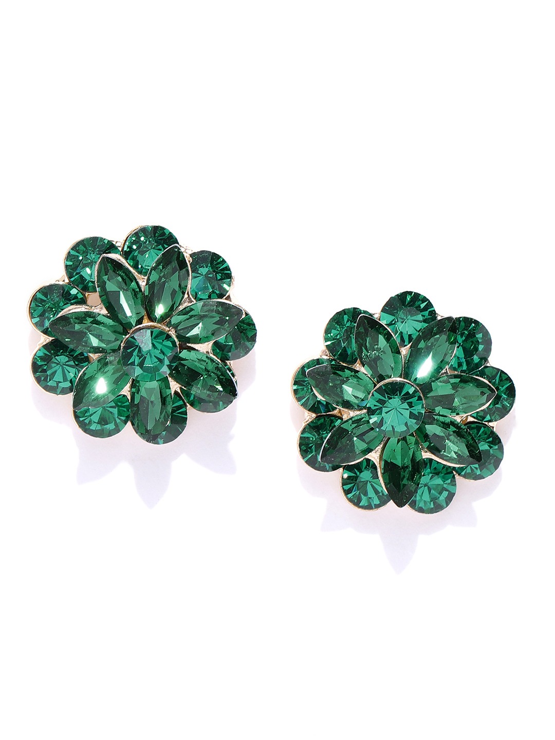 YouBella Green Stone-Studded Handcrafted Floral Studs