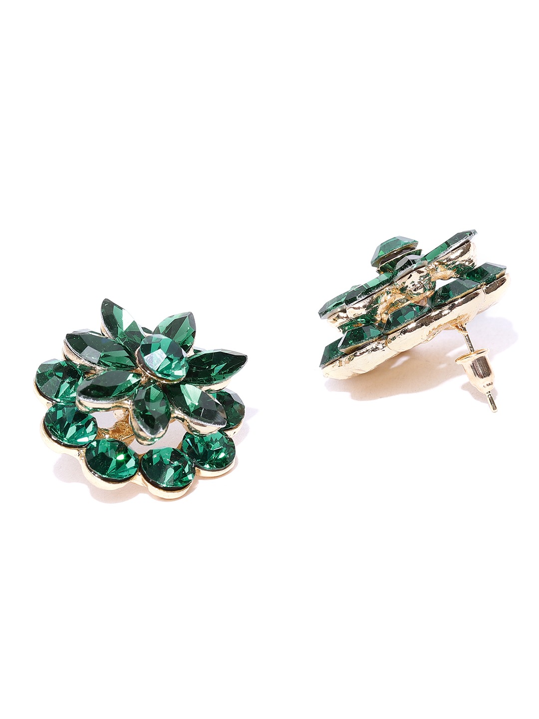YouBella Green Stone-Studded Handcrafted Floral Studs