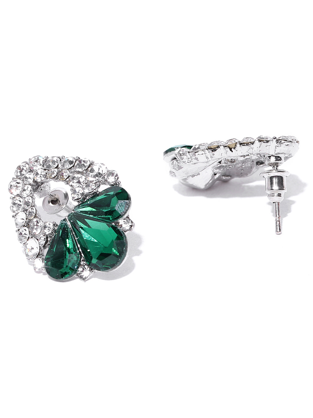 YouBella Green Silver-Plated Stone-Studded Handcrafted Teardrop Earrings