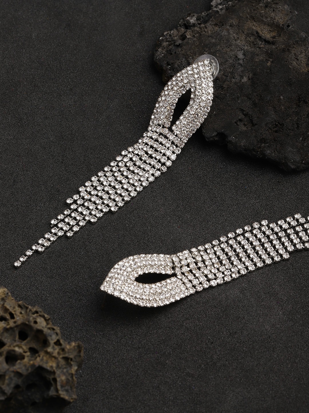 YouBella Silver-Plated Stone-Studded Handcrafted Contemporary Drop Earrings
