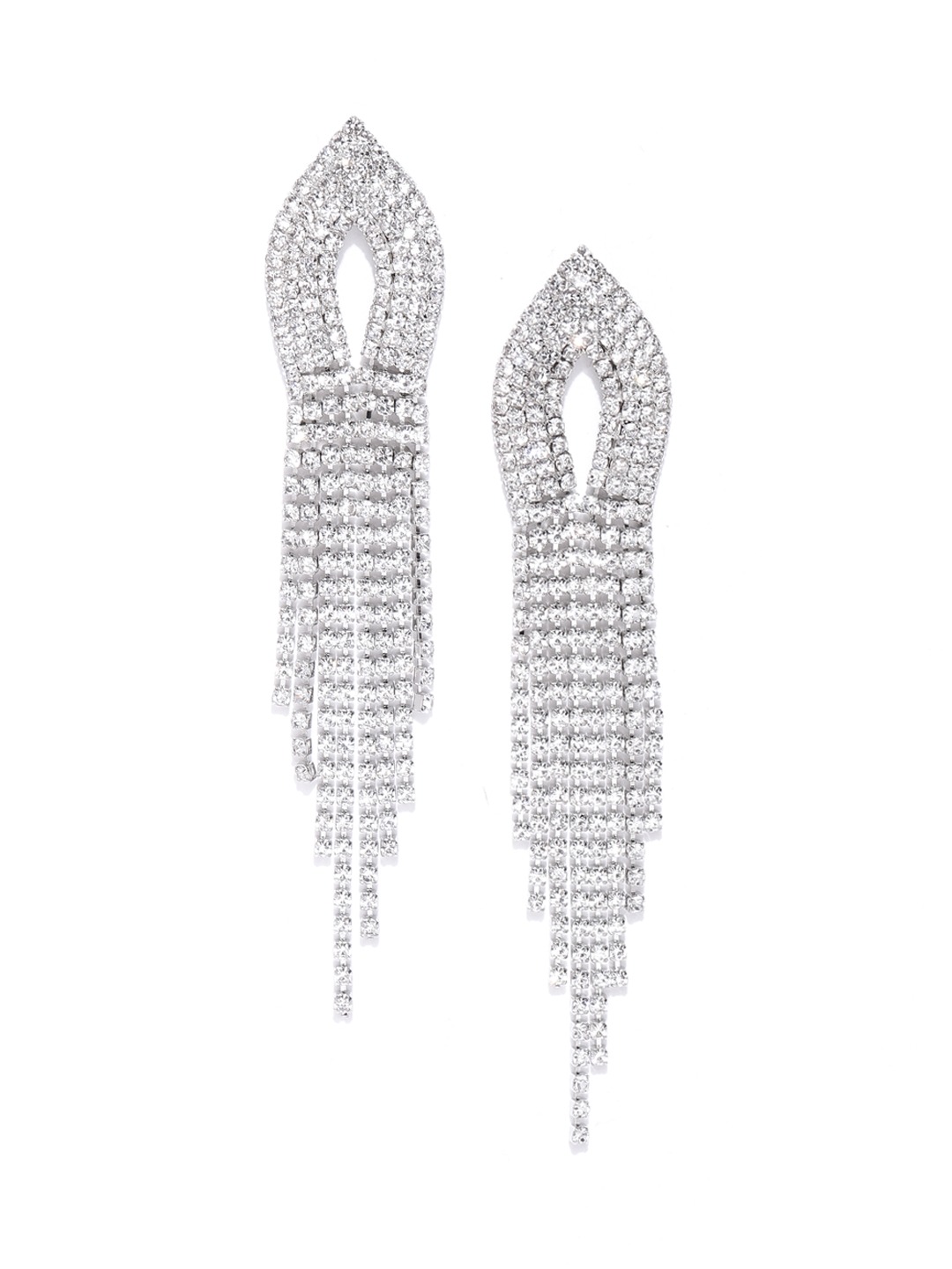 YouBella Silver-Plated Stone-Studded Handcrafted Contemporary Drop Earrings