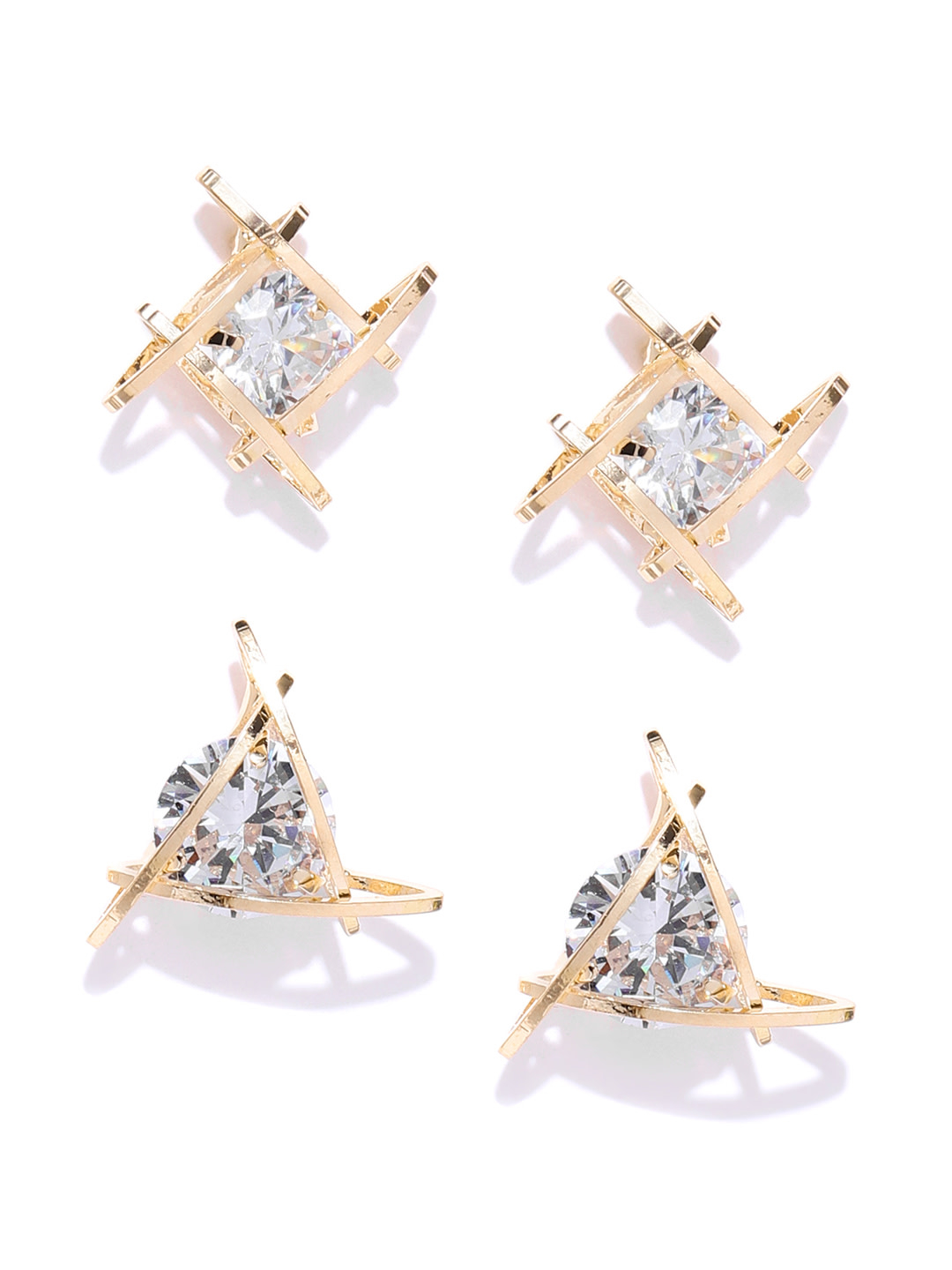 YouBella Set Of 2 Gold-Plated Stone-Studded Handcrafted Geometric Studs
