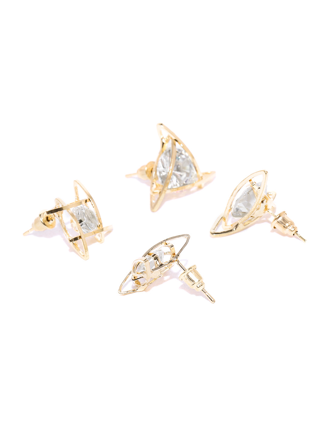 YouBella Set Of 2 Gold-Plated Stone-Studded Handcrafted Geometric Studs