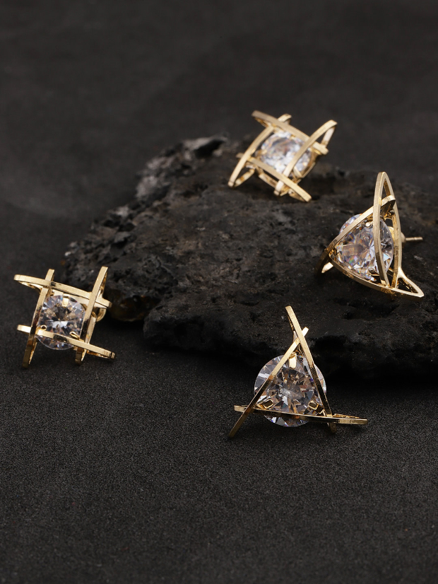 YouBella Set Of 2 Gold-Plated Stone-Studded Handcrafted Geometric Studs
