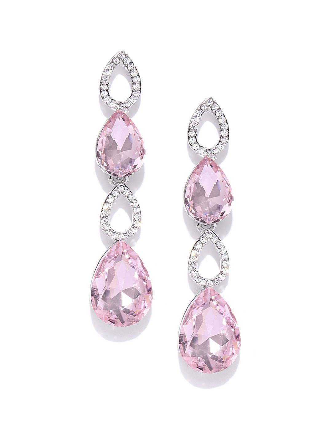 YouBella Pink Stone-Studded Handcrafted Teardrop Earrings