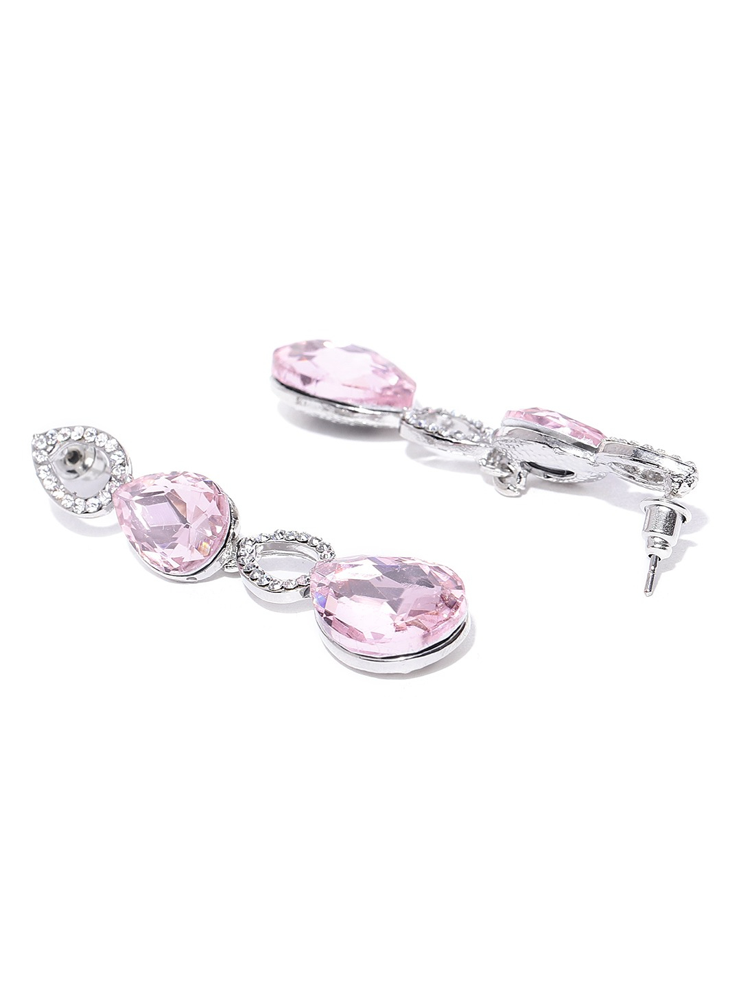 YouBella Pink Stone-Studded Handcrafted Teardrop Earrings