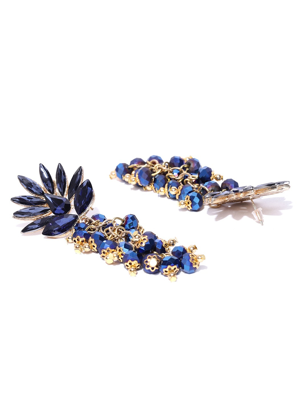 YouBella Navy Blue Stone-Studded  Beaded Handcrafted Contemporary Drop Earrings