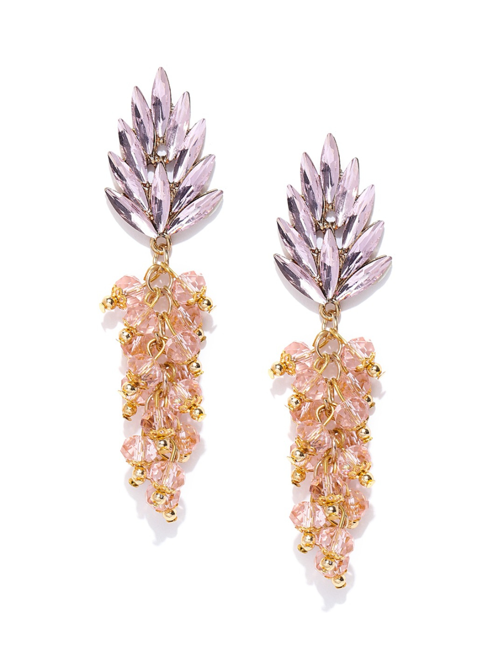 YouBella Pink Stone-Studded  Beaded Handcrafted Contemporary Drop Earrings