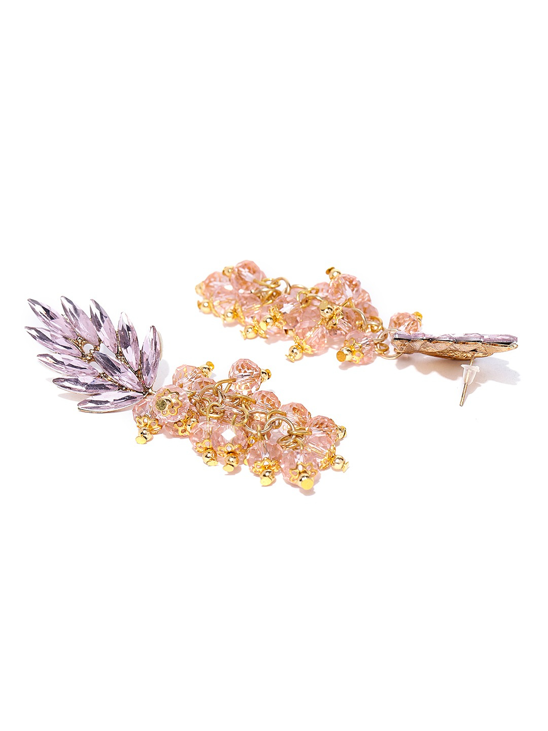 YouBella Pink Stone-Studded  Beaded Handcrafted Contemporary Drop Earrings