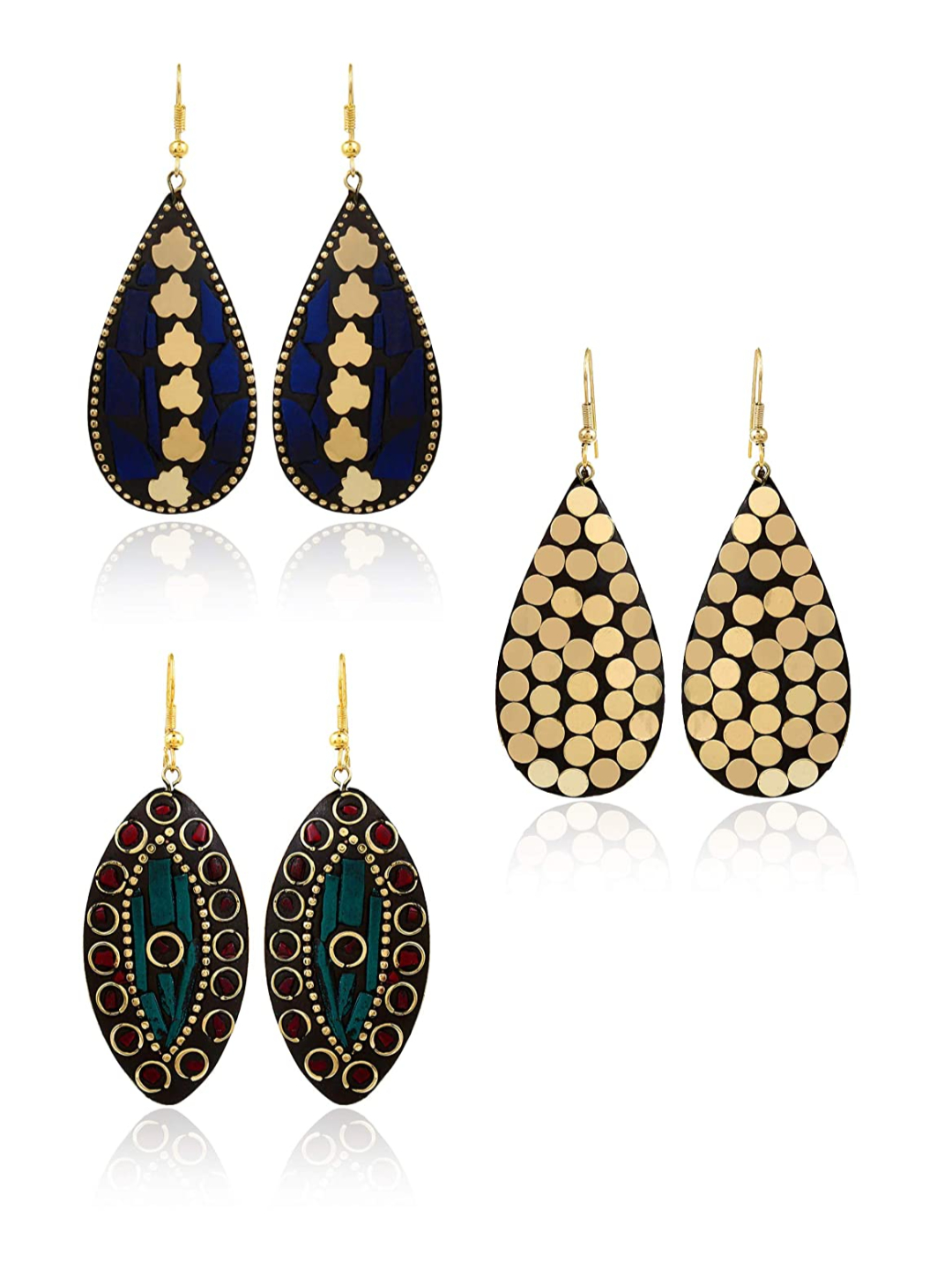 YouBella Stylish Afghani Tibetan Combo Jewellery Gold Plated Dangler Earrings for Women (Multi-colour) (YBEAR_32364)