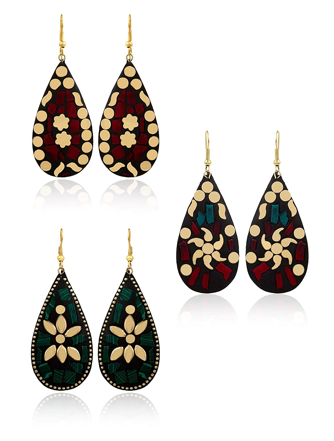 YouBella Jewellery Afghani Tibetan Earrings for Girls/Women (Combo of 3)