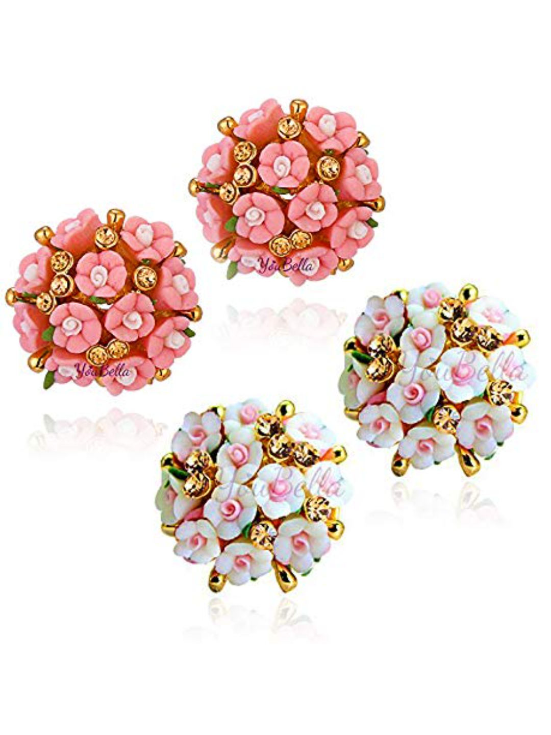 YouBella Jewellery Women's/Girls Gold Plated Flower Shape Resin Combo Earrings (Multicolour)
