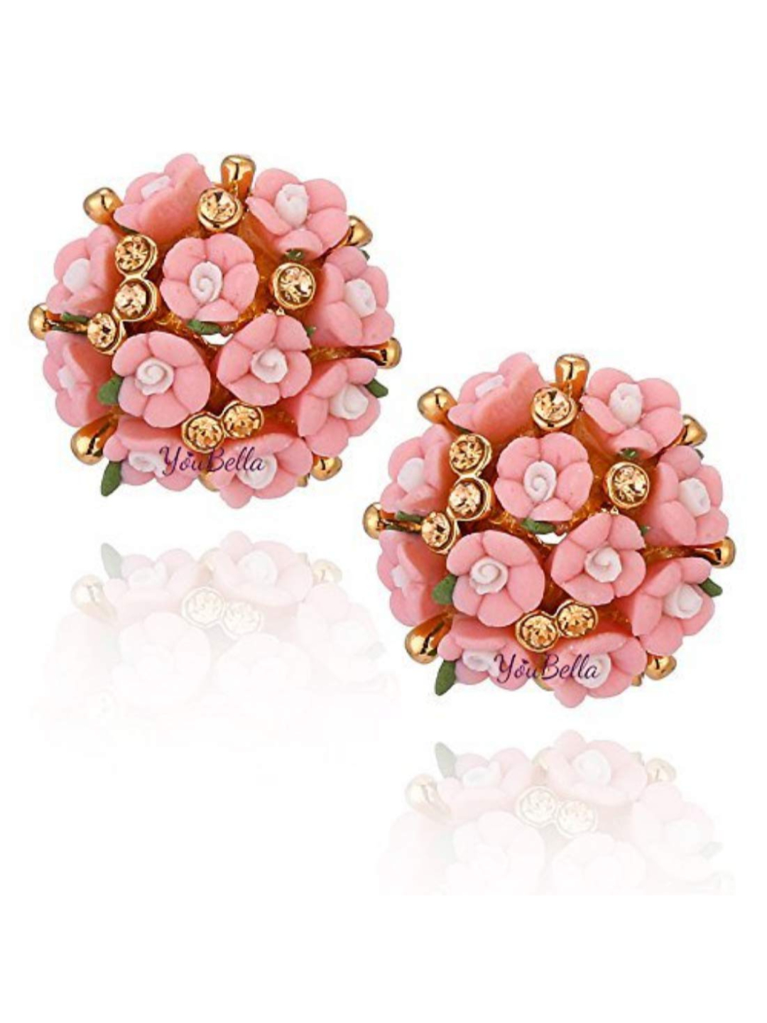 YouBella Jewellery Women's/Girls Gold Plated Flower Shape Resin Combo Earrings (Multicolour)