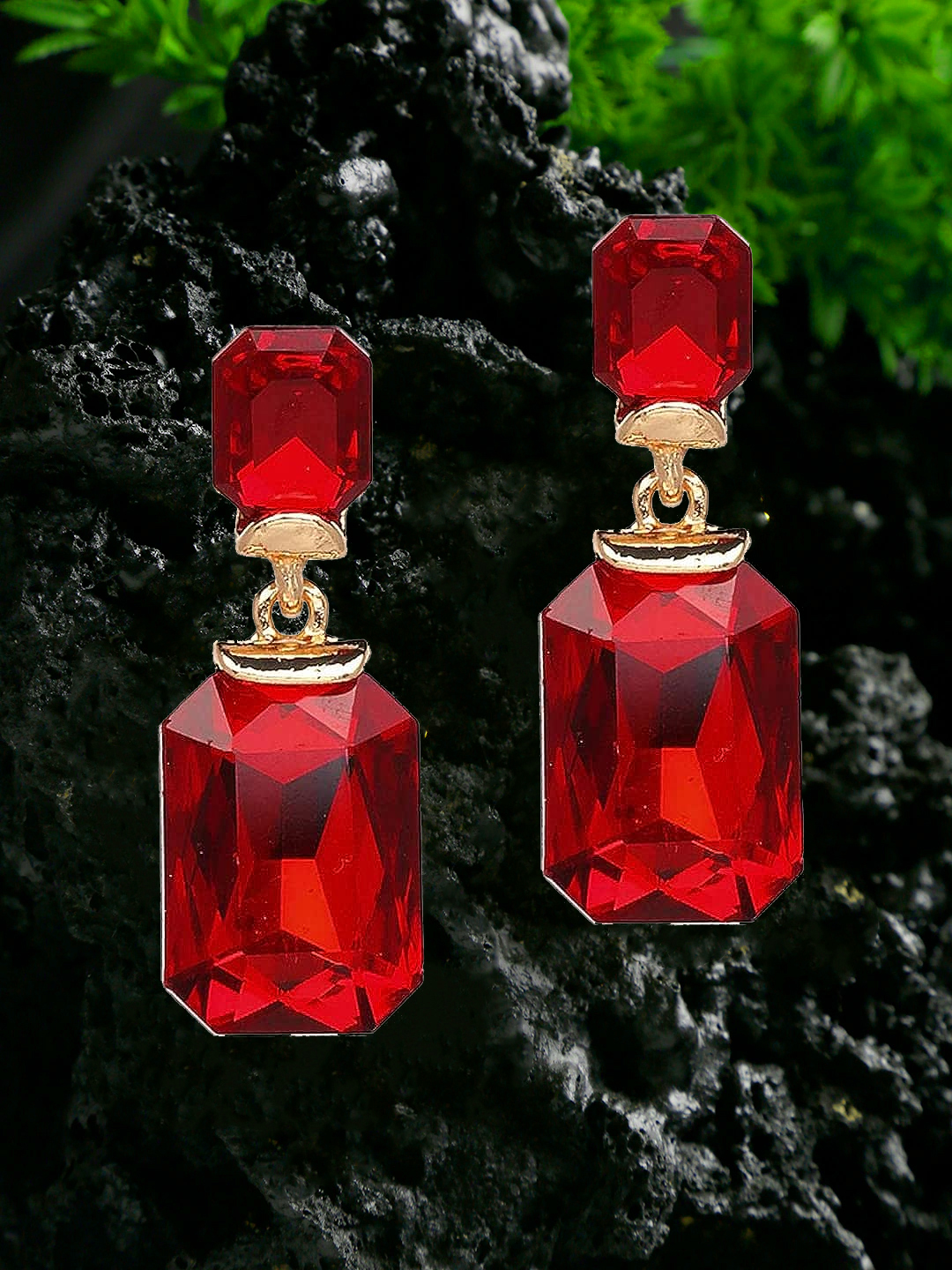 YouBella Jewellery Earings Gold Plated Crystal Drop Earrings for Girls and Women (Red)