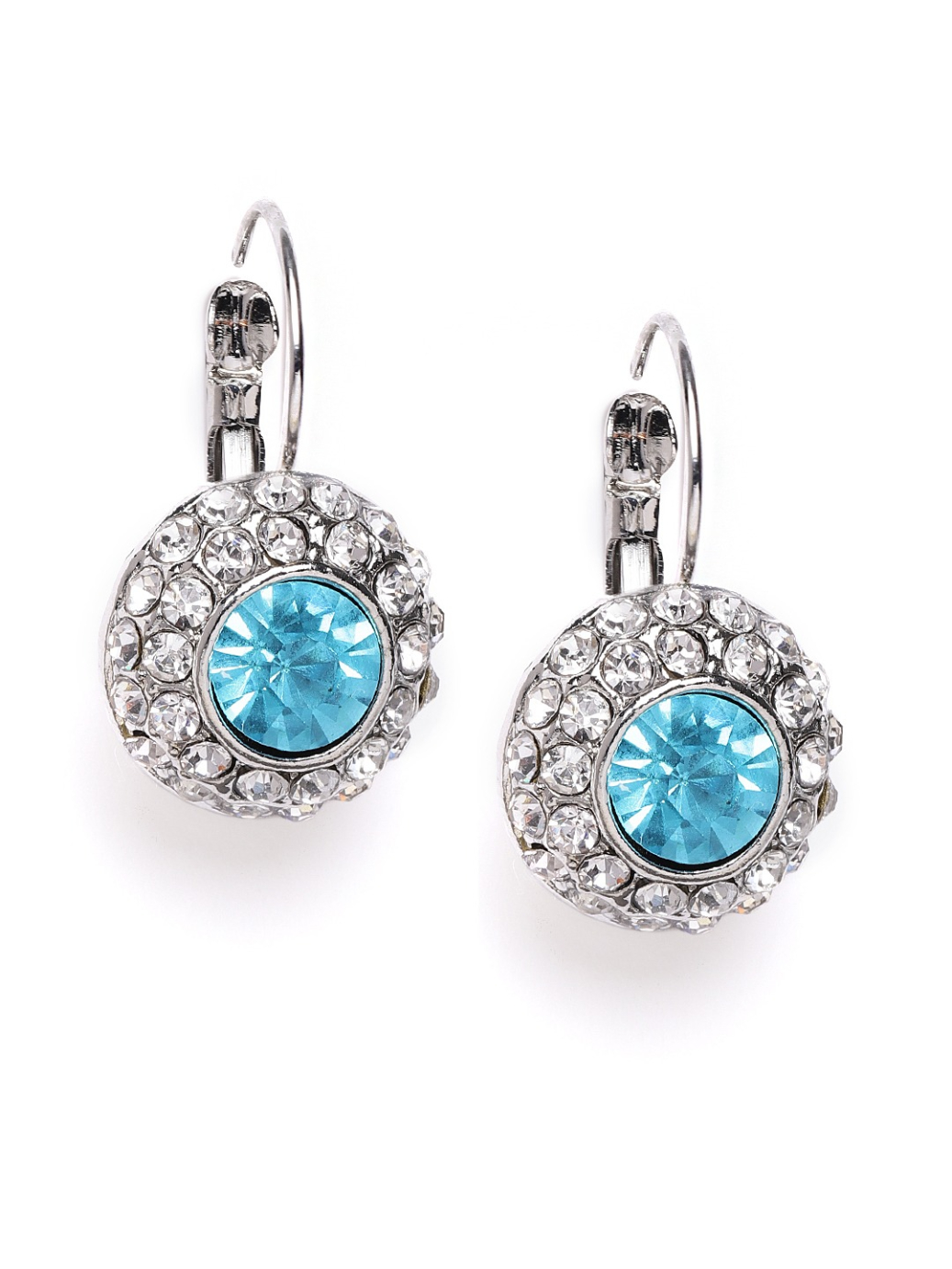 YouBella Blue Silver-Plated Stone-Studded Circular Drop Earrings