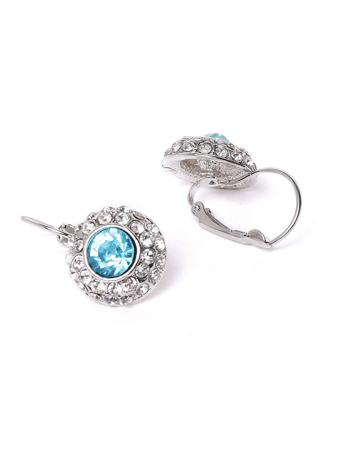 YouBella Blue Silver-Plated Stone-Studded Circular Drop Earrings