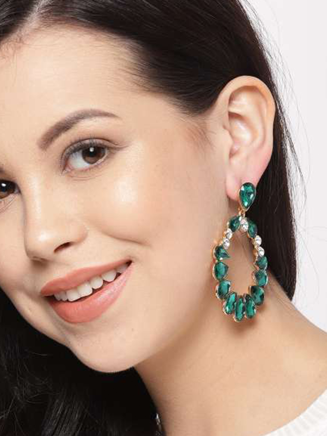 YouBella Gold Plated Crystal Floral Earrings Jewellery for Women (Green)