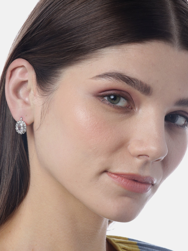 YouBella Silver-Plated Stone-Studded Contemporary Studs