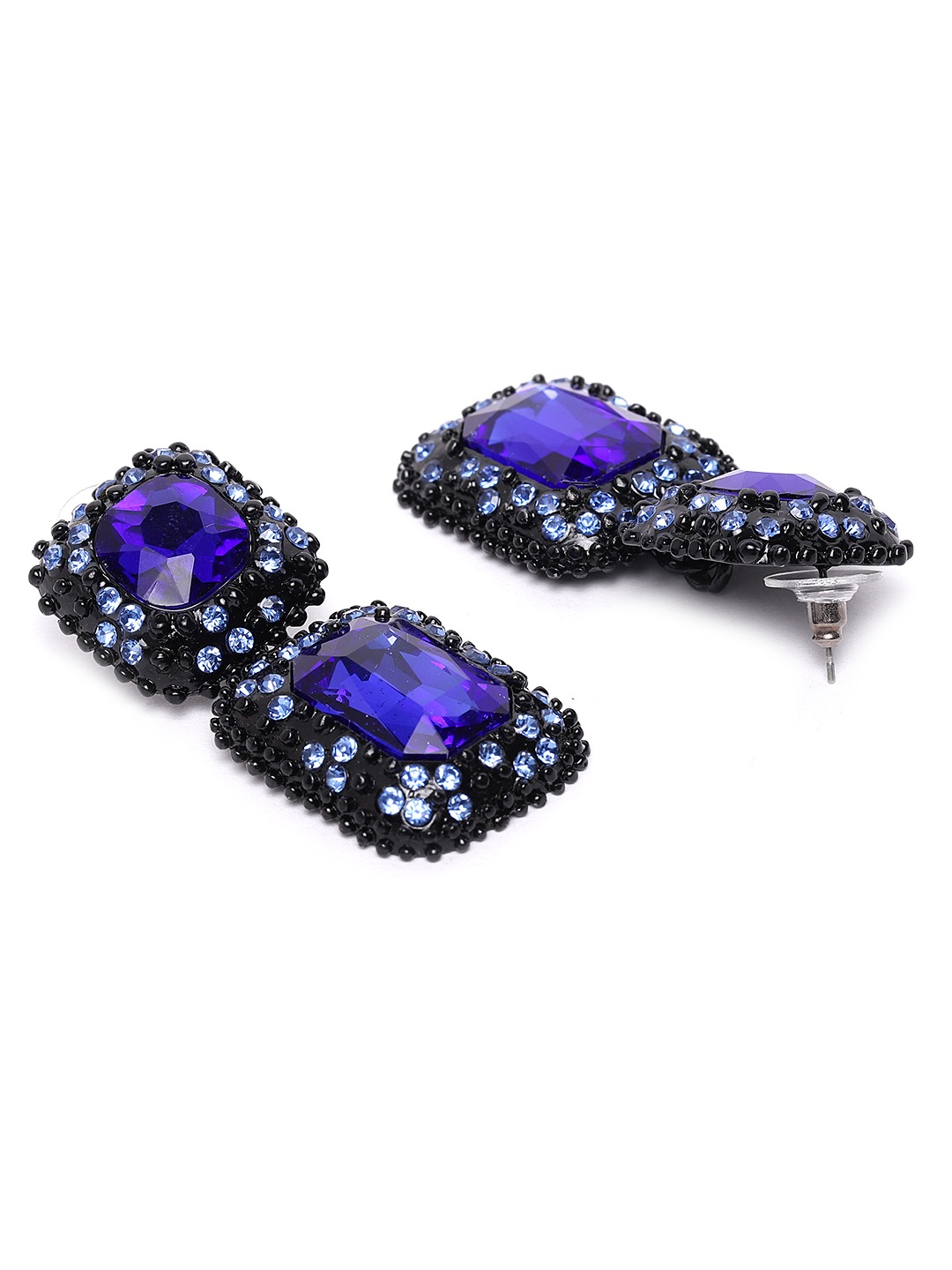 YouBella Navy Blue  Black Stone Studded Geometric Drop Earrings