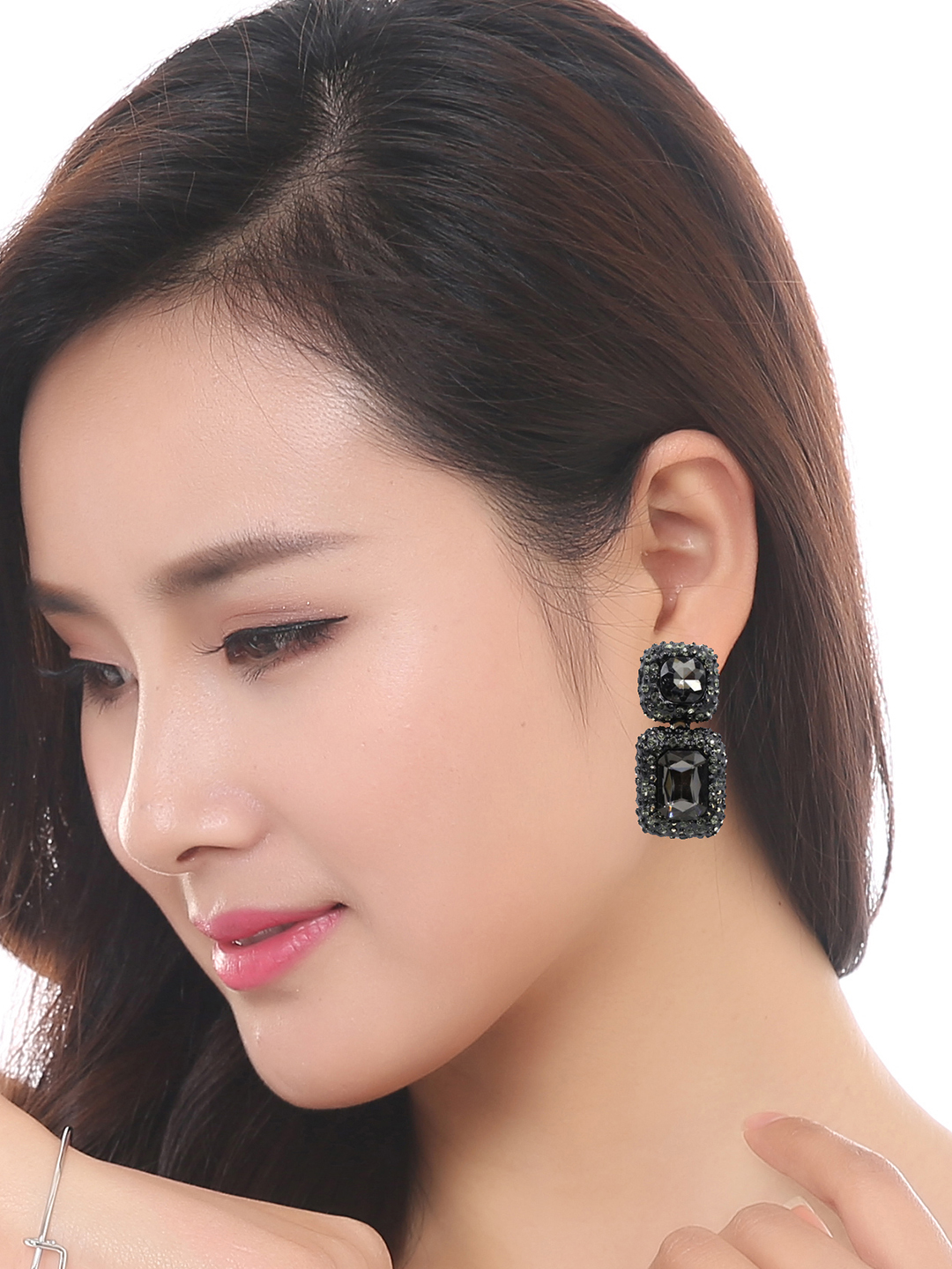 YouBella Base Metal Jewellery Stylish Latest Design Crystal Black Earrings for Girl's and Women's