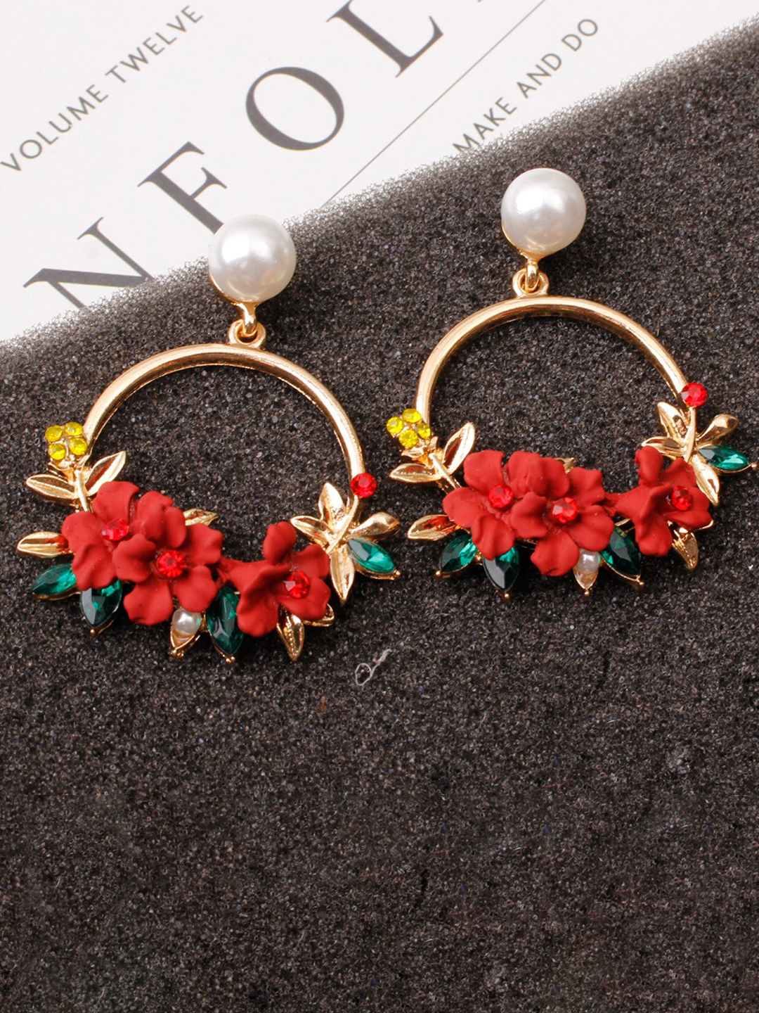 YouBella Jewellery Earrings for women Floral Resin Earrings for Girls and Women (Red)