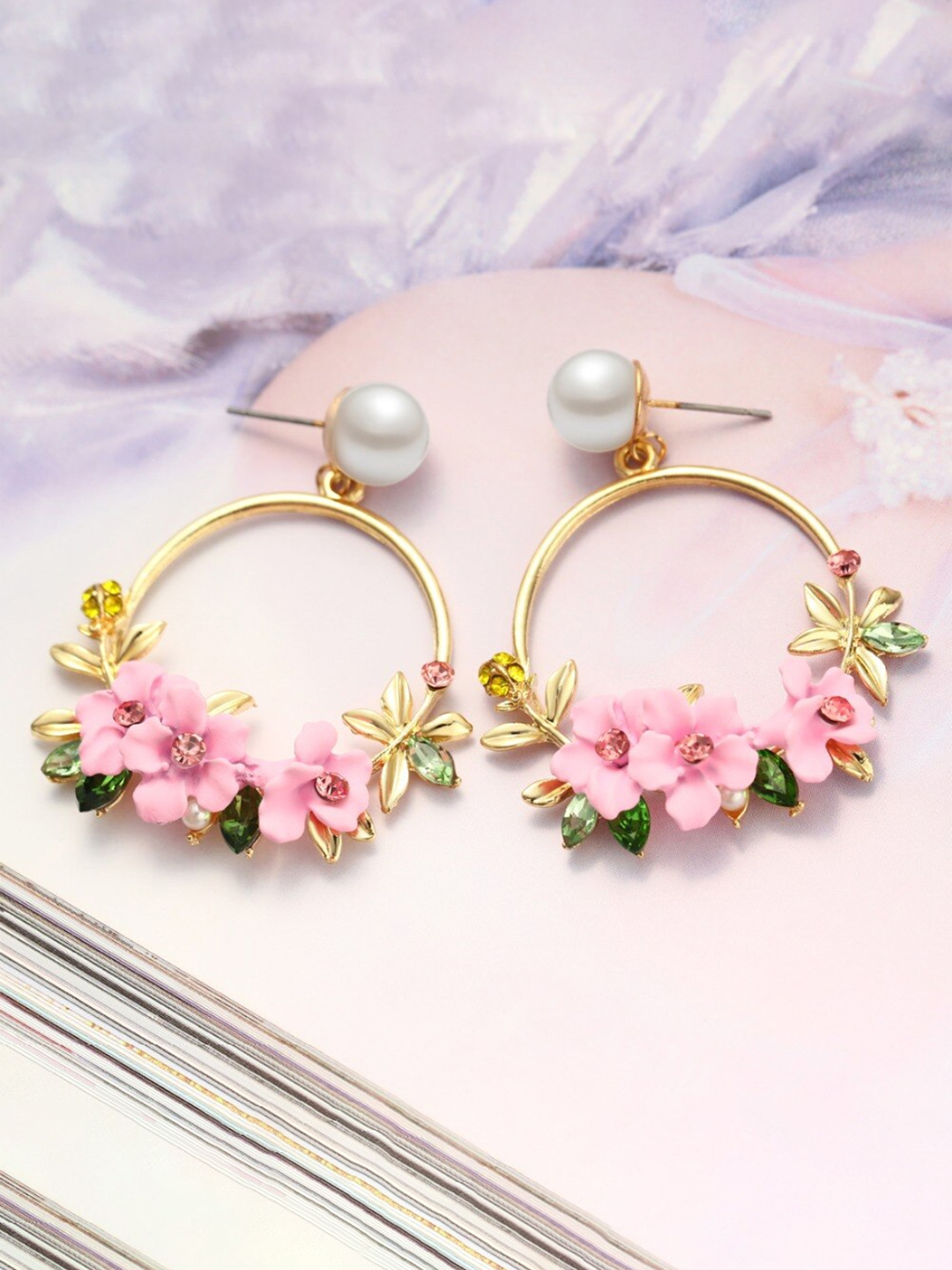 YouBella Jewellery Earrings for women Floral Resin Earrings for Girls and Women (Pink)