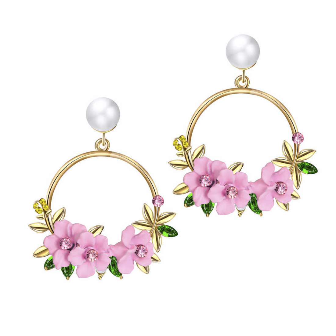 YouBella Crystal Gold Plated Stylish Latest Design Floral Resin Pink Earrings for Girl's and Women's