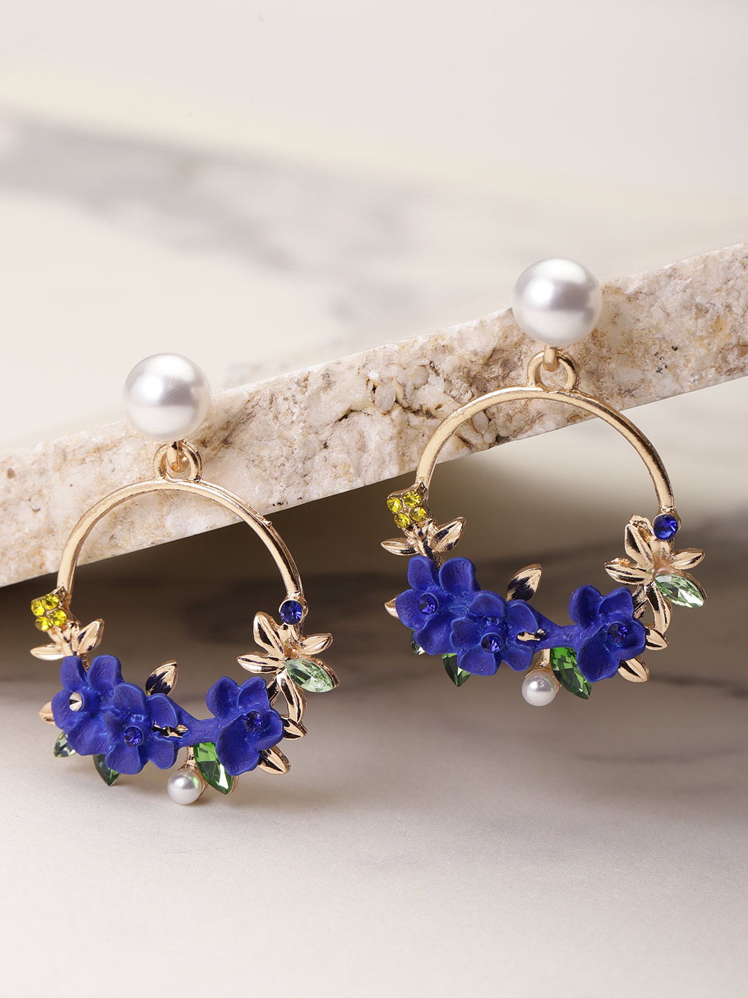YouBella Jewellery Earrings for women Floral Resin Earrings for Girls and Women (Blue)