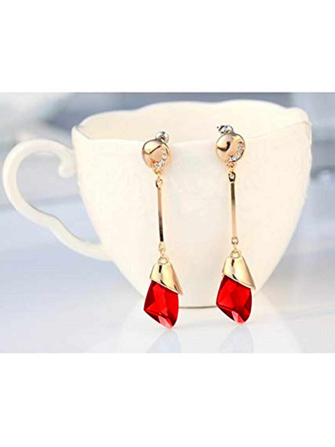 YouBella Jewellery Earrings for women Crystal Dangler Earrings for Girls and Women (Red)
