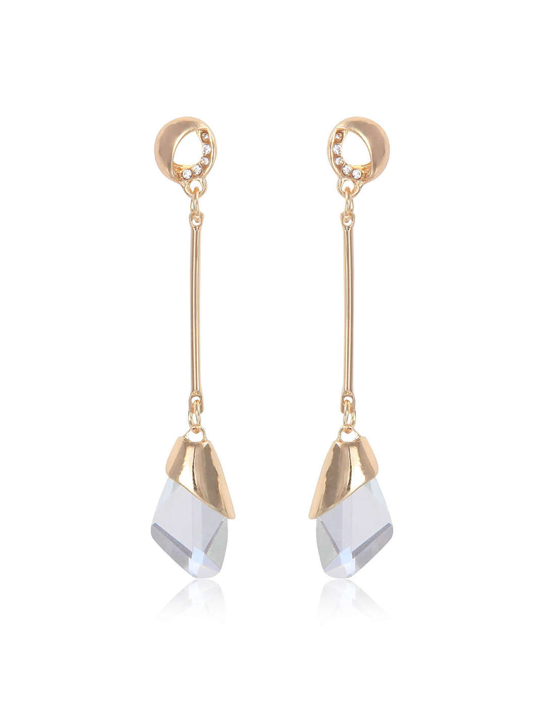 YouBella Jewellery Girls/Women's Crystal Gold Plated Dangler Earrings (White)