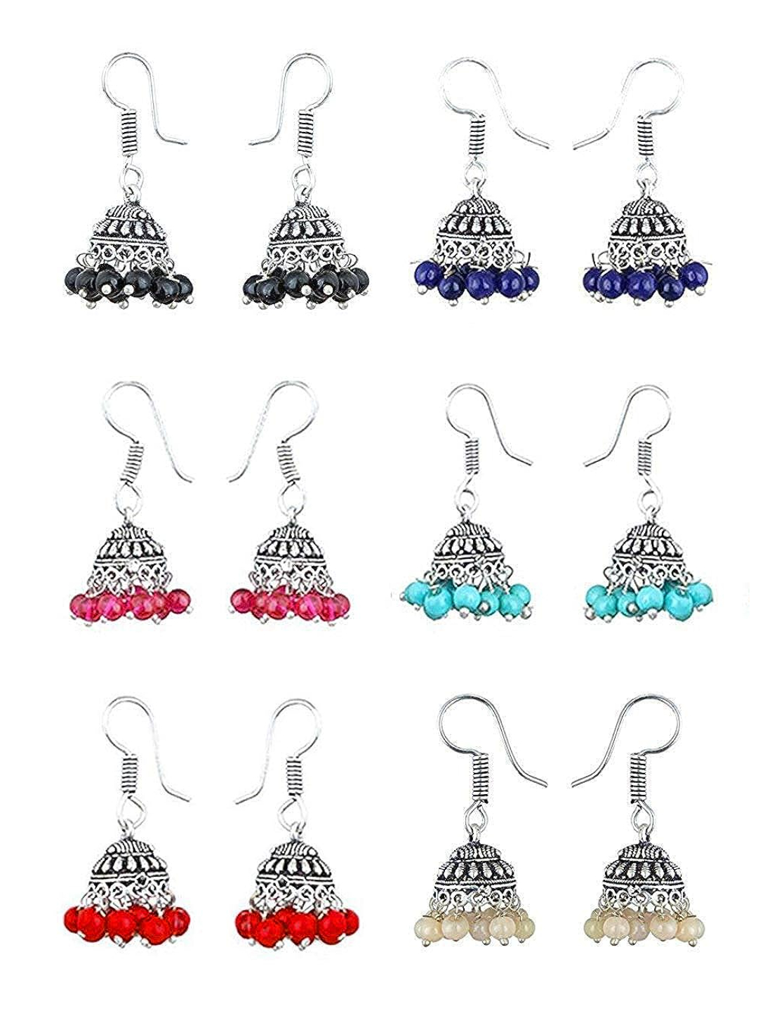 YouBella Oxidized Silver Afghani Jewellery Combo Jhumki Multicolour Earrings for Women's