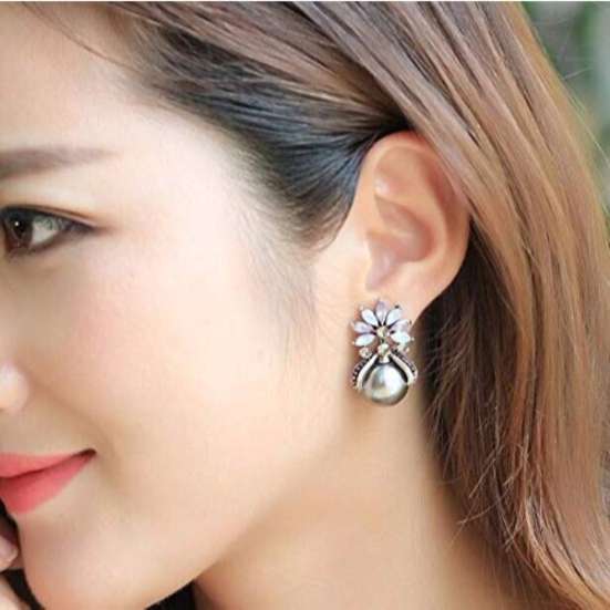 YouBella Crystal Silver Plated Stud Grey Earrings for Girl's and Women's