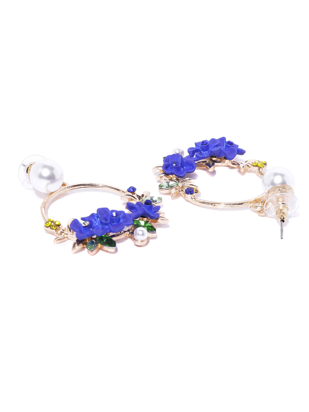 YouBella Blue Gold-Plated Stone-Studded  Beaded Circular Drop Earrings