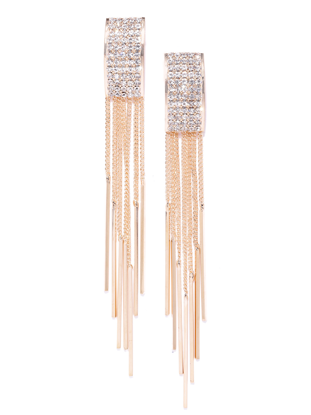 YouBella Gold-Plated Tasselled Stone-Studded Geometric Drop Earrings