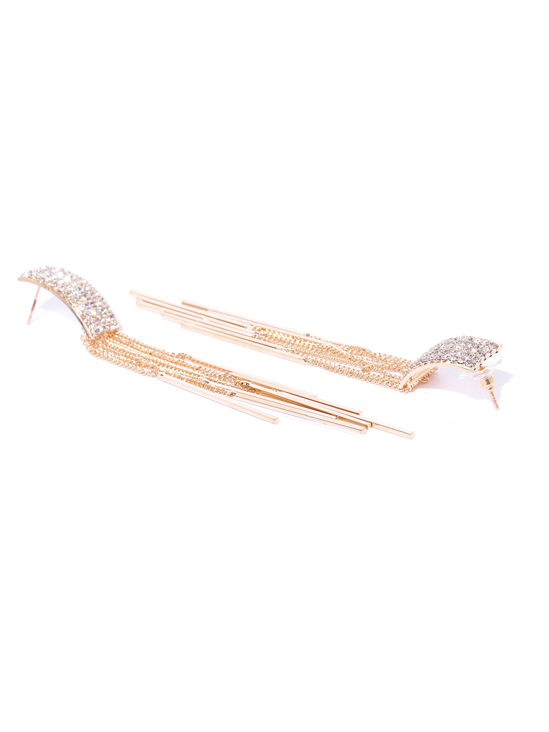 YouBella Gold-Plated Tasselled Stone-Studded Geometric Drop Earrings