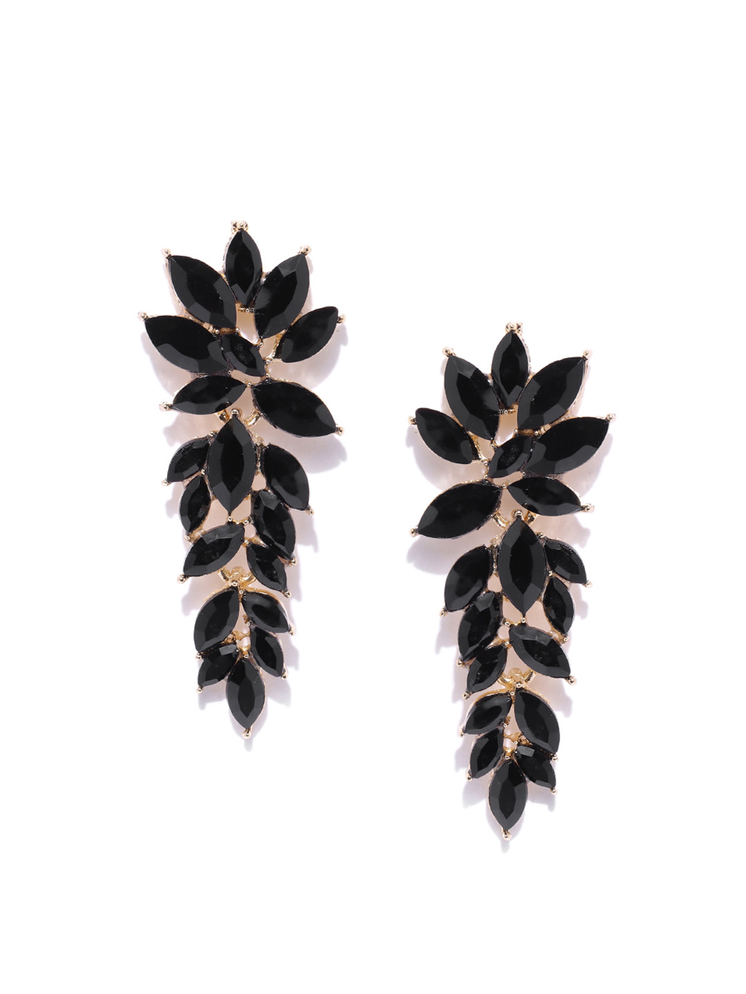 YouBella Black Gold-Plated Stone-Studded Contemporary Drop Earrings
