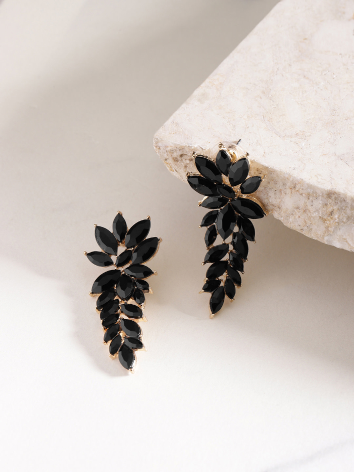 YouBella Black Gold-Plated Stone-Studded Contemporary Drop Earrings