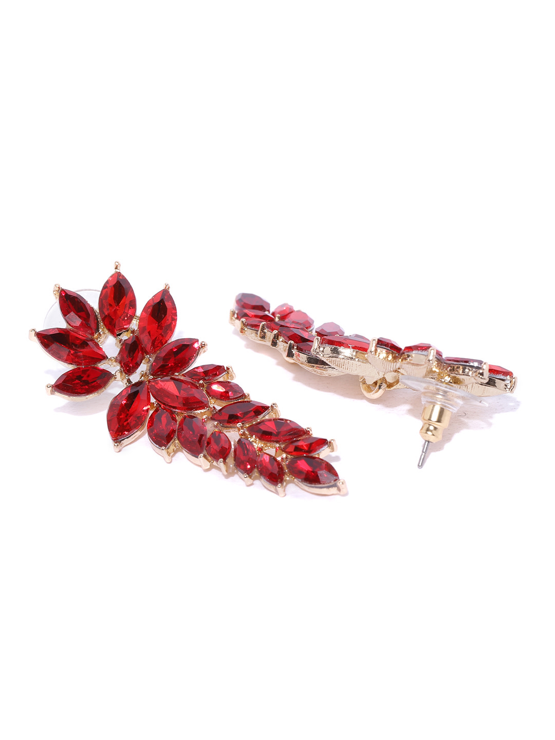 YouBella Red Gold-Plated Stone-Studded Floral Drop Earrings