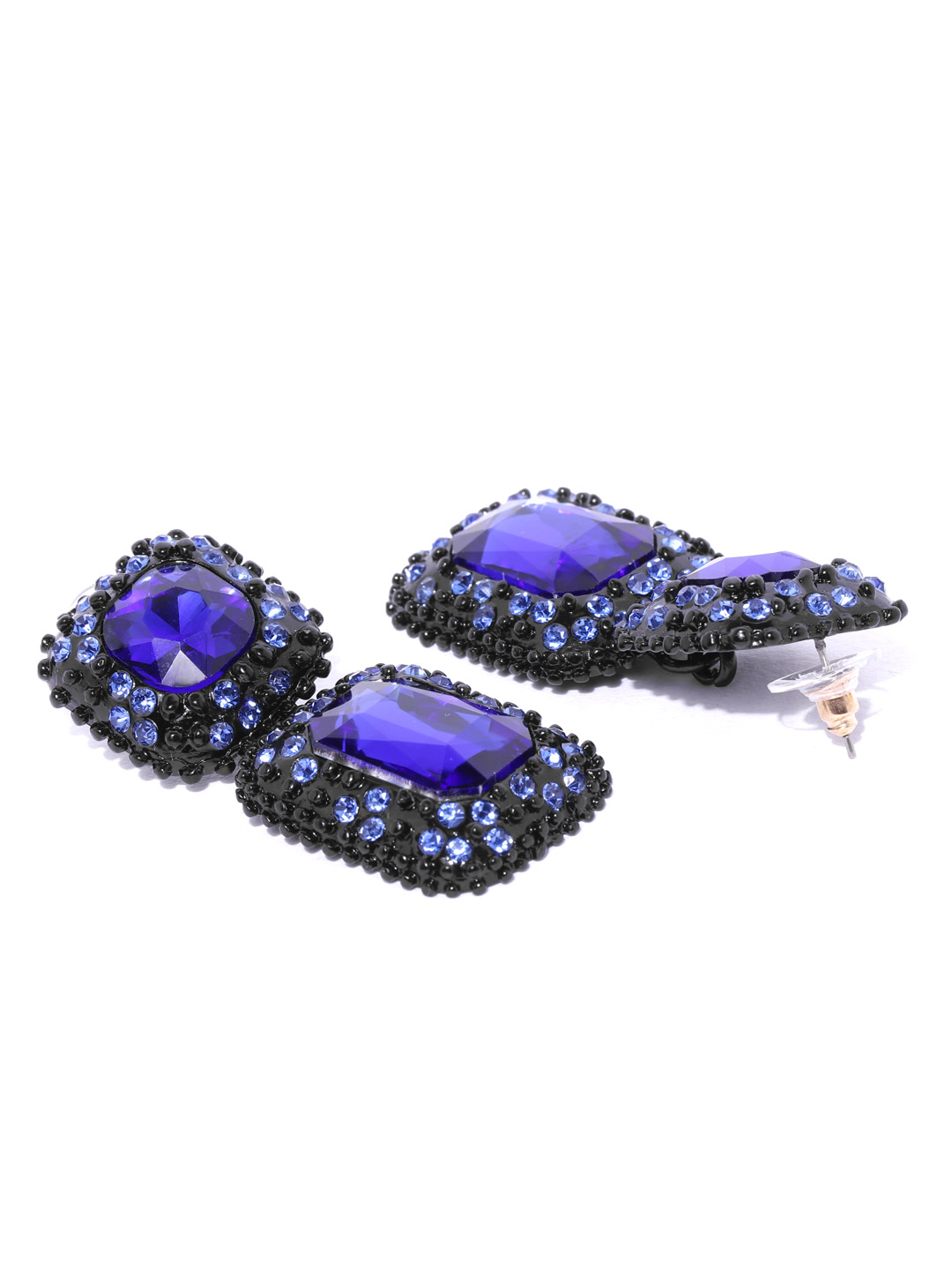 YouBella Blue  Black Stone-Studded Geometric Drop Earrings