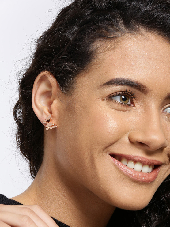 YouBella Rose Gold-Plated Butterfly Shaped Textured Studs